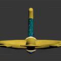 Golden Blue Trident Weapon Design With Ornate Prongs And Decorative Shaft