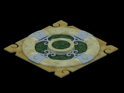 Decorative Plant Garden Design With Square Yellow Frame And Circular Green Area 3d model