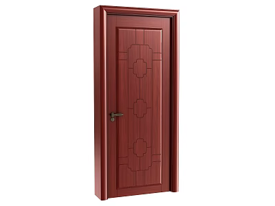 Mahogany Red Hinged Door With Intricate Decorative Patterns And Metal Handle 3d model
