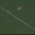 Agricultural Sprayer With Extended Metal Arms Mounted On Trailer Operating On Green Grassland