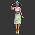 Stylish Woman Wearing Gray Hat Long Sleeve Top And Floral Skirt