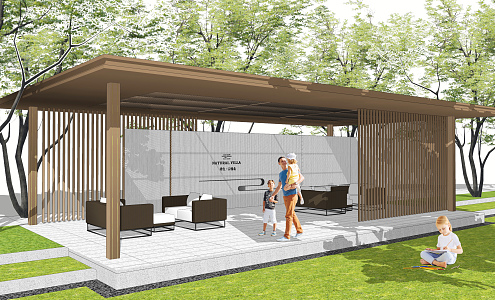 Modern Pavilion Residential District Landscape Corridor Frame House Neighborhood Space 3d model