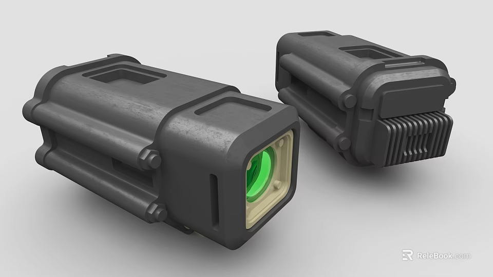 Two Black Industrial Equipment With Durable Design And Optical Green Lens 3d model 