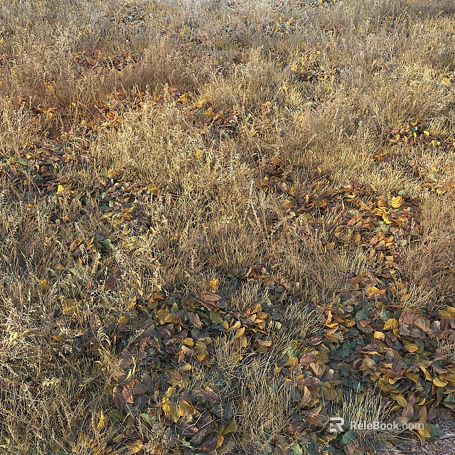 Natural Outdoor Ground Cover Landscape With Dried Grass And Fallen Leaves 3d model 
