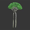 Elegant Green Fan Shaped Hairpin Jewelry With Silver Floral Accents And Intricate Design