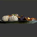 Vibrant Assorted Food Plate With Steamed Buns Purple Orange Chips And Fresh Salad