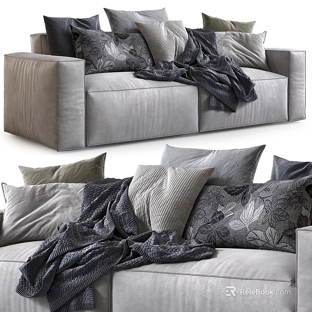 Cozy Two Seater Sofa with Stylish Decorative Pillows and Soft Throw Blanket 3d model 