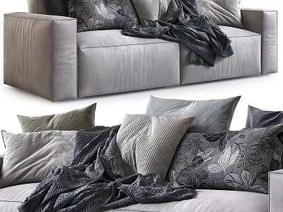 Cozy Two Seater Sofa with Stylish Decorative Pillows and Soft Throw Blanket 3d model