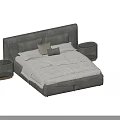 Modern Gray Upholstered Double Bed With Padded Headboard And Side Storage 3d model