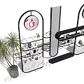 Modern Display Shelves with Curved Design Transparent Panels for Product Display in Retail Space