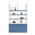 Blue Multi Tiered Storage Shelf with Drawers Cabinets Holding Decor Items Camera and Ship Models 3d model