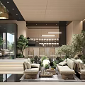 Modern Sales Office With Large Windows Water Feature And Property Models