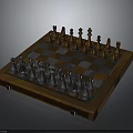 Classic Wooden Chess Set With Metallic Pieces And Blue White Checkerboard