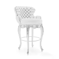 Light Gray And Blue Bar Stools With Carved Legs And Tufted Details
