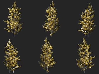 Multiple Tall Trees With Vibrant Yellow Leaves In Autumn Season 3d model