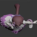 3D Animated Character Model With Pink White Outfit Cat Ears Tail And Dancing Pose