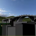 Scenic Stone Arch Bridge Featuring Ducks Swan Lotus Grass And Blue Sky