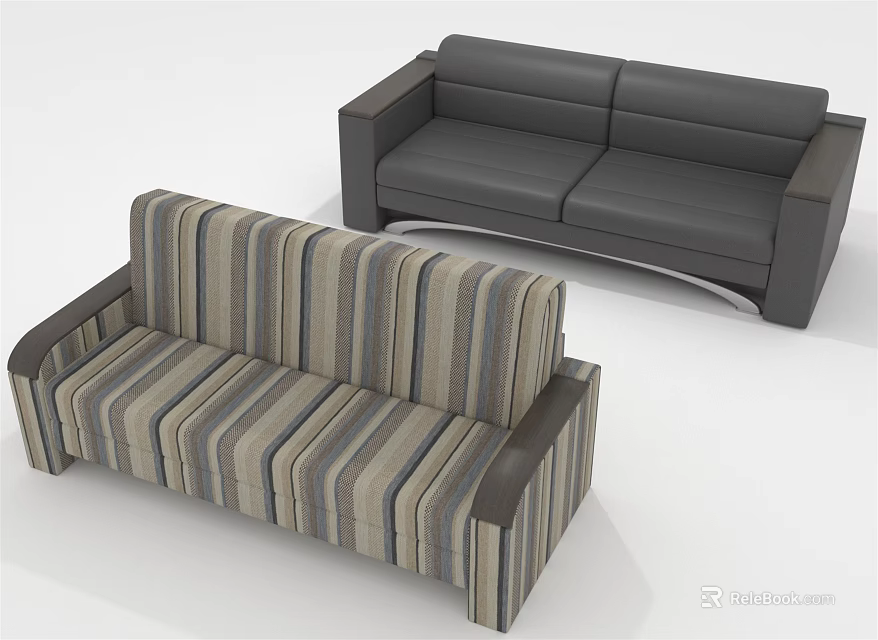 Modern Sofa Set With Striped Fabric And Dark Gray Leather Designs 3d model 