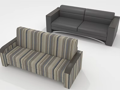 Modern Sofa Set With Striped Fabric And Dark Gray Leather Designs 3d model
