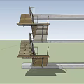 Modern Wooden Staircase Design With Concrete Platform And Geometric Structure 3d model
