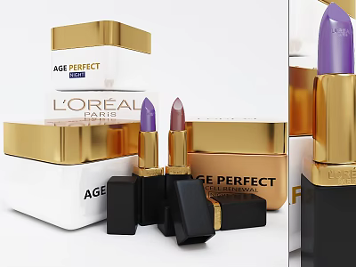L'OREAL PARIS Age Perfect Cosmetics With Gold White Packaging And Lipsticks 3d model