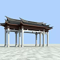 Traditional Chinese Paifang Archway With Classic Roof White Pillars And Stone Pavement