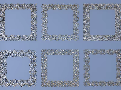 Intricate Carved Square Frames Displayed On Blue Background In Six Designs 3d model