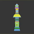 Ornate Colorful Hindu Style Gateway in Landscape with Decorative Top Multicolored Pillars and Reflection