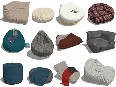 Comfortable Bean Bag Chairs With Various Shapes Colors And Stylish Designs 3d model