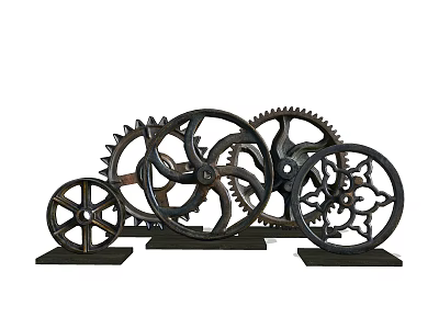 Vintage Metal Gear Decorative Ornament Set With Various Sizes And Bases 3d model