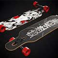 Modern Sports Equipment Longboard Skateboards With Red Wheels And Creative Graphic Designs