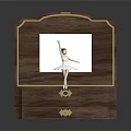 Open Wooden Jewelry Box With Red Velvet Lining And Ballerina Figurine