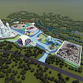 Vibrant Theme Park With Castle Colorful Rides Lake And Lush Green Landscapes