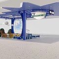 Dinosaur Themed Children's Playground With Blue Canopy Round Decorations Tables Chairs And Dinosaur Models