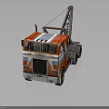 Vintage Red Tow Truck With Blue And White Stripes And Crane Design