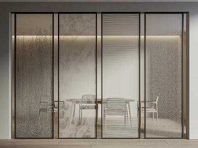 Modern Glass Partition With Textured Panels In Sleek Contemporary Living Interior 3d model