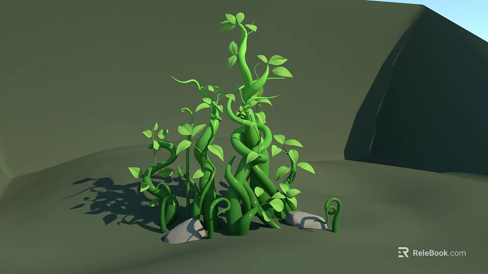 Lush Green Vines with Twisting Stems and Fresh Leaves Surrounded by Small Stones 3d model 