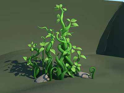 Lush Green Vines with Twisting Stems and Fresh Leaves Surrounded by Small Stones 3d model