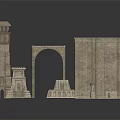Ancient Stone Architectural Models Featuring Tower Arch Column And Pedestal