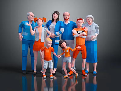Multi Generational Family Group Standing Together Smiling Happily in Colorful Outfits 3d model