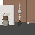 Stacked Carved White Stone Sculpture With Black Conical Base In Modern Interior