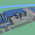 Large Industrial Factory Complex With Blue Roof Buildings Roads And Silos
