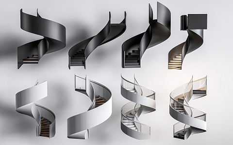 modern revolving stair indoor stair handrail stair 3d model