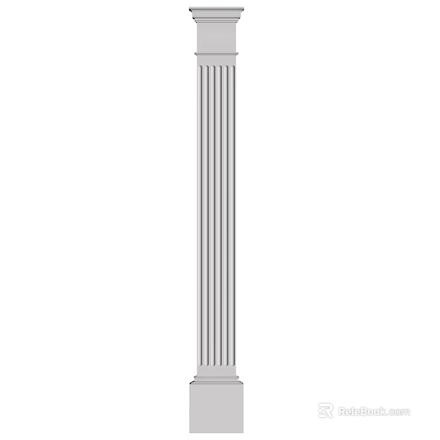 White Fluted Classical Column Architectural Component With Decorative Base And Top 3d model 
