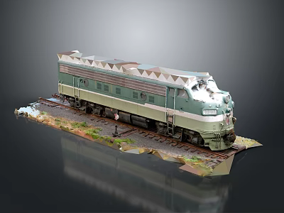 Realistic Scale Train Model Placed On Railroad Tracks With Scenery 3d model