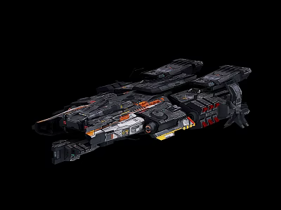 Detailed Futuristic Sci-Fi Spaceship With Complex Metallic Structure And Orange Accents 3d model