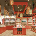Traditional Father's Tea Snacks Mall Shop With Shelves Lanterns And Pastry Displays