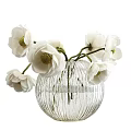 Transparent Ribbed Glass Vase With Fresh White Blooming Flowers For Home Decor