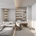Modern Cozy Tatami Bedroom Interior Design With Built in Bookshelves Desk Chair and Lighting