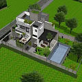 Modern Detached Villa Exterior Design With Lush Greenery And Courtyard Elements 3d model